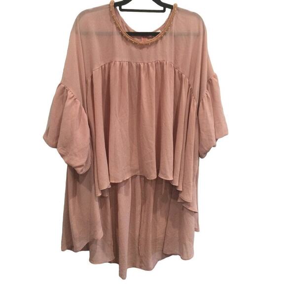 Plus size blouse sz 1x pink oversized beaded fairy romantic feminine rhinestone - Picture 1 of 11